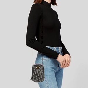 Dior 30 Montaigne Phone Holder in Blue Dior Oblique Jacquard 7 x 4 x 1 inches